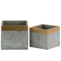 H2H Cement Square Flower Pot with Gold Painted Banded Rim Top, Gray H22484780
